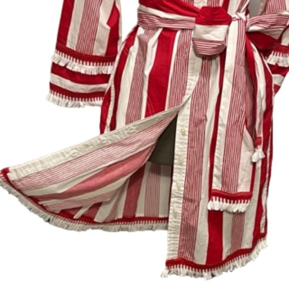J. CREW Red And White Shirt Dress Tassel Hemline - Picture 11 of 16